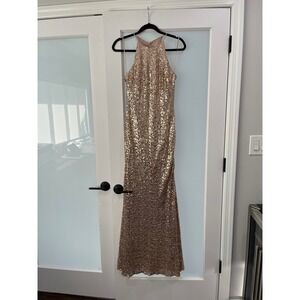 Badgley Mischka Rose Gold Sequin Maxi Dress